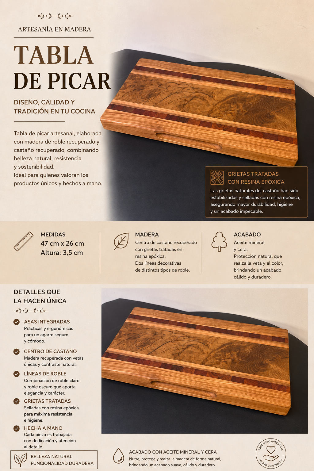 Tabla de picar castaño recuperado