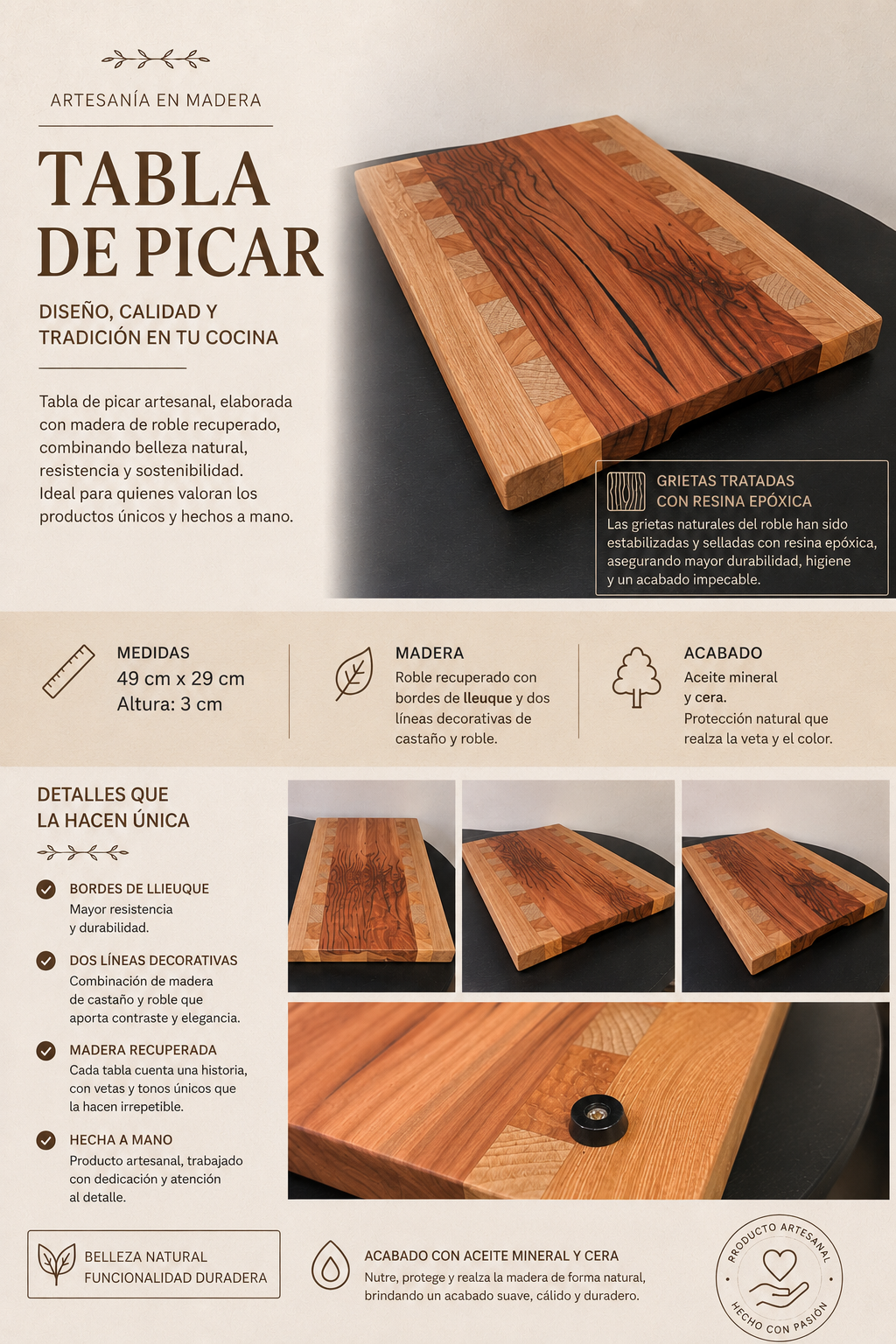 Tabla picar roble recuperado