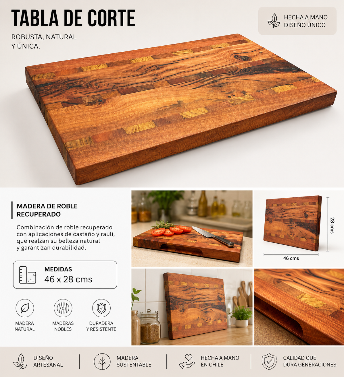 Tabla de picar roble recuperado